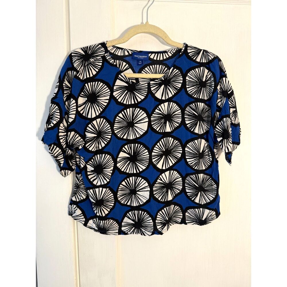 Marimekko for Target Blue Patterned Short Sleeve Shirt Top